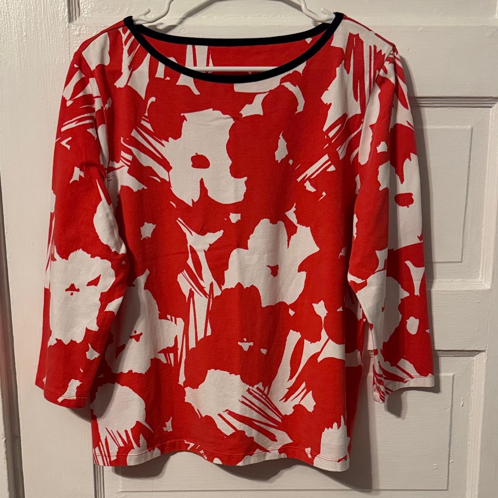 Red and White Floral Women's Top